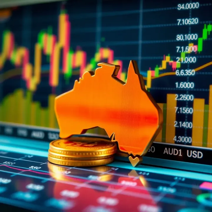 Chart showing economic indicators and central bank policy impacts on AUD/USD