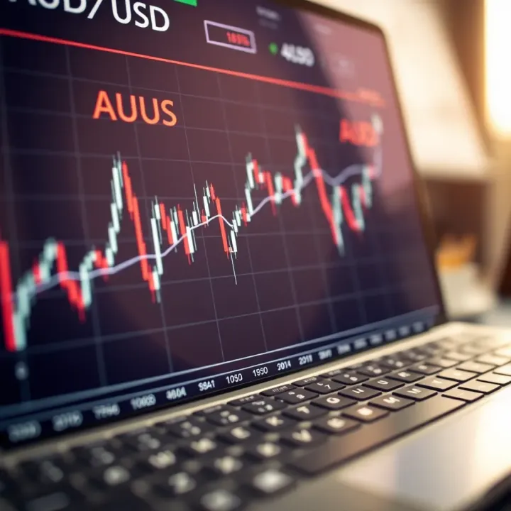 Graph depicting AUD/USD currency pair fluctuations and trend lines