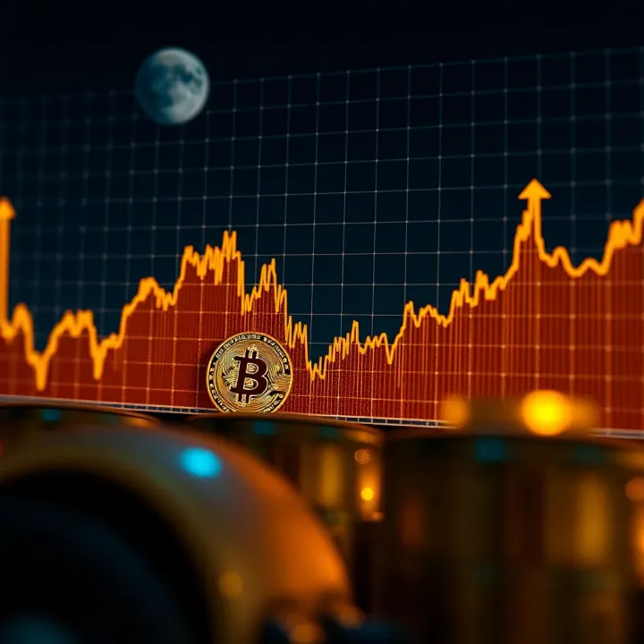 Graph showing fluctuations in Bitcoin price over time with upward and downward trends