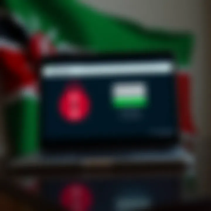 Secure Binary.com login screen displayed on a laptop with Kenyan flag colors in the background
