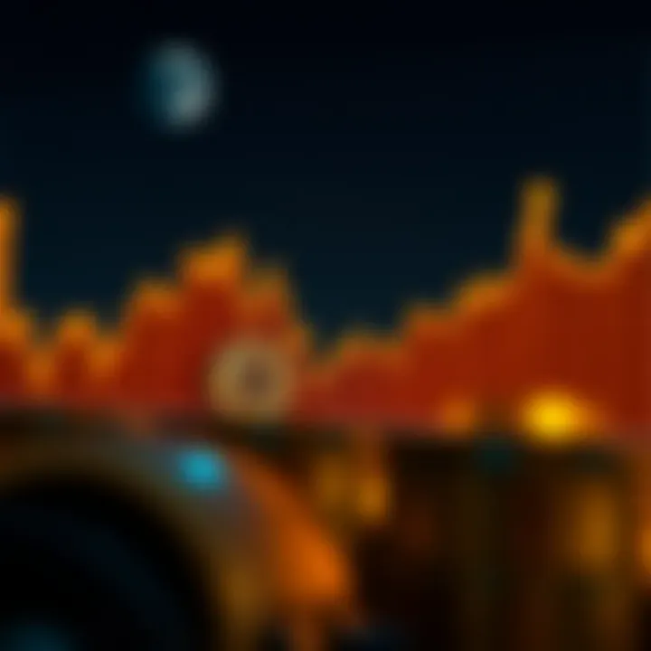 Graph showing fluctuations in Bitcoin price over time with upward and downward trends