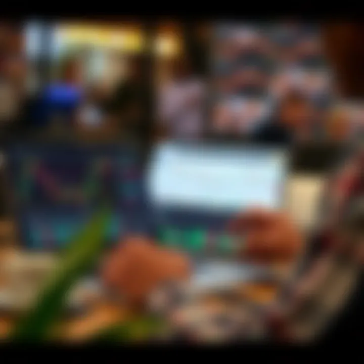 User comparing different trading platforms on a laptop with financial charts and graphs visible