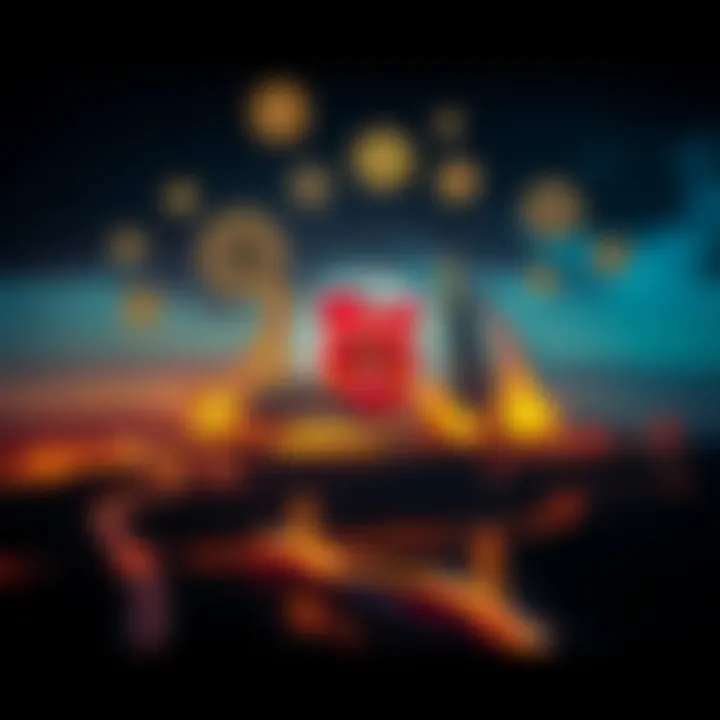 Digital illustration showing cryptocurrency symbols interconnected with Kenyan landmarks