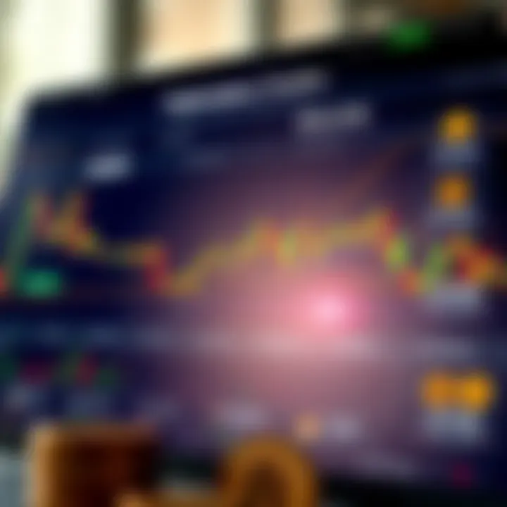 Diagram showing various cryptocurrency trading platforms with charts and digital currency icons