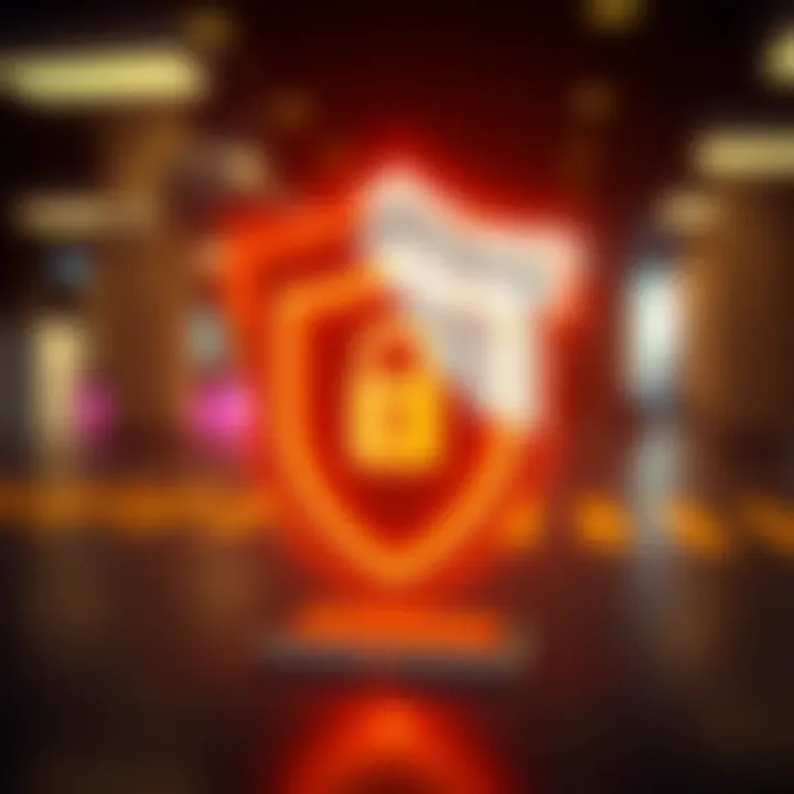 Illustration of a secure shield icon with a mobile device representing app security and user data protection