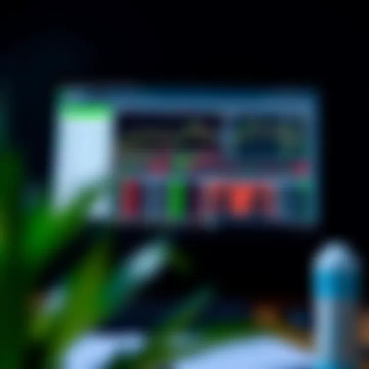 Illustration of a computer monitor displaying a trading dashboard with charts and indicators