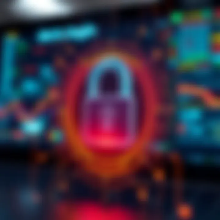 Secure login concept with lock icon and digital security elements reflecting online trading safety