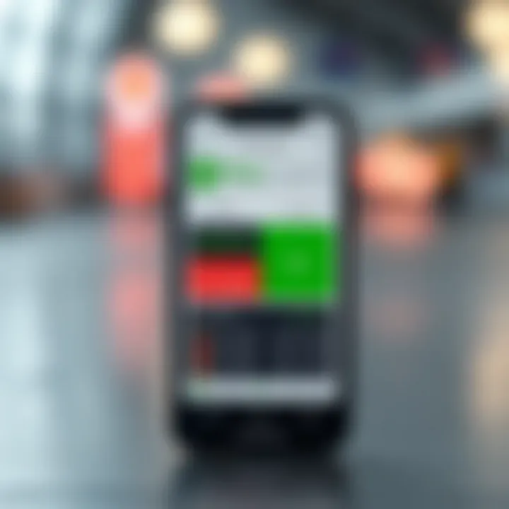 Mobile phone displaying forex trading app with M-Pesa payment option