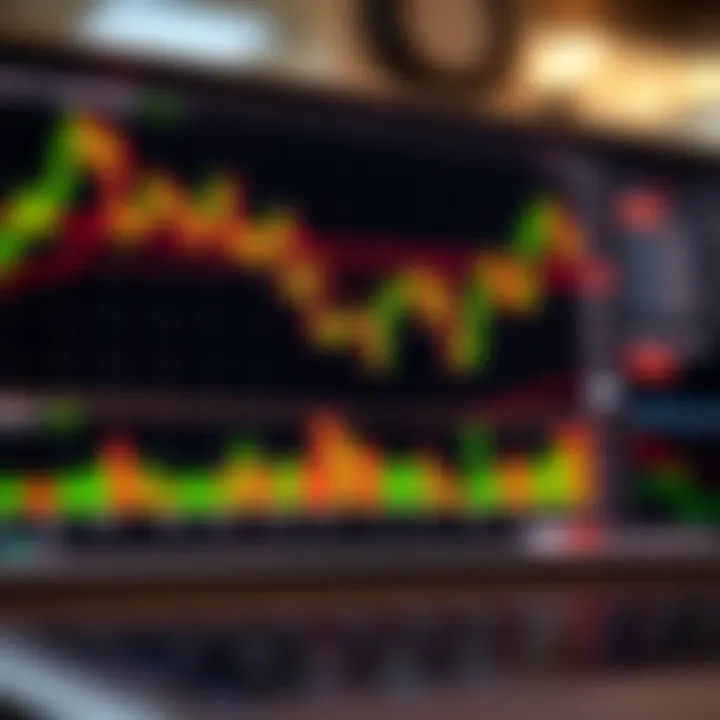 Illustration of a forex trading chart displaying currency pair fluctuations with technical indicators