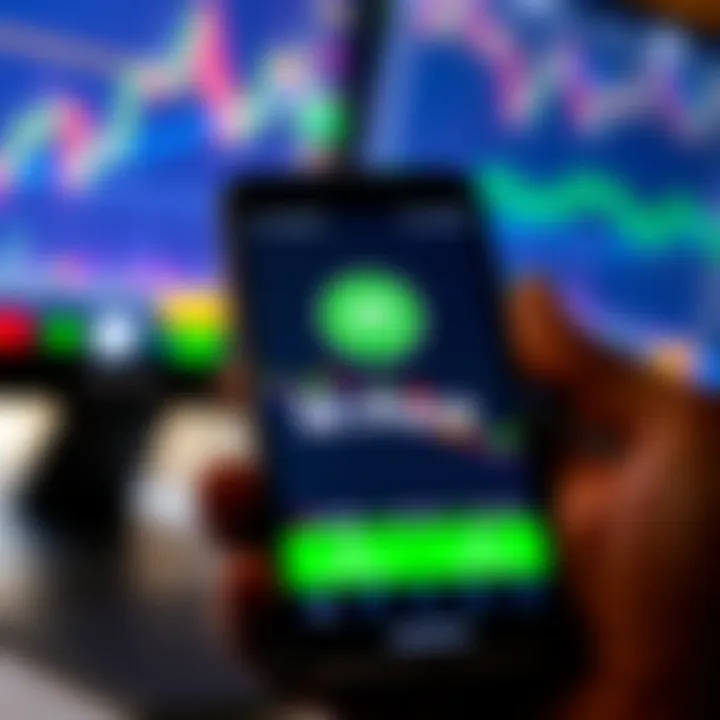 Forex trading platform showing currency charts and M-Pesa logo on smartphone screen