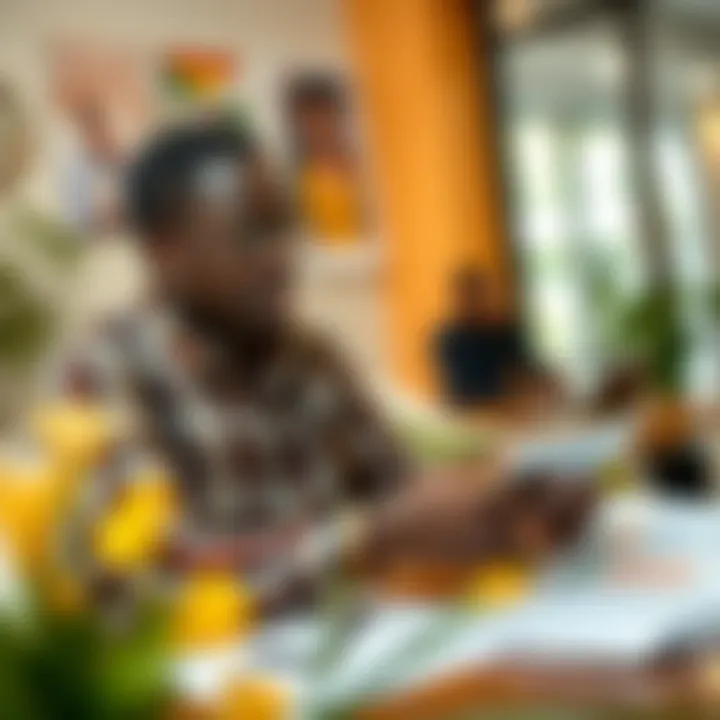 Reviewing Loan Options with Momentum Credit Customer reviewing loan options on a digital tablet with financial documents nearby
