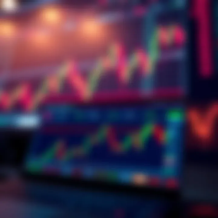 Graphical representation of financial market trends with digital trading interface