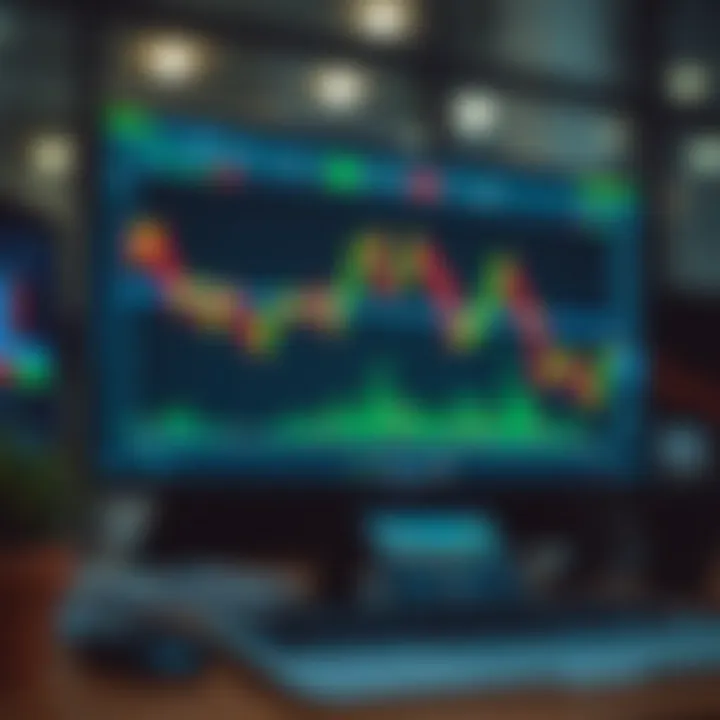 Graph showing rising and falling market trends on computer screen