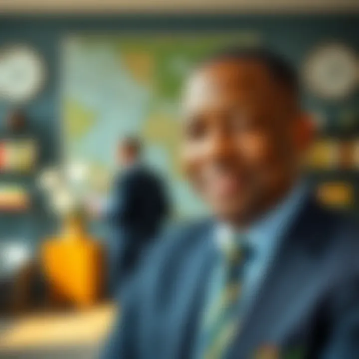 Paul Mugenda's Influence in Academic and Public Sectors Paul Mugenda in a formal setting with academic and public sector symbols in the background