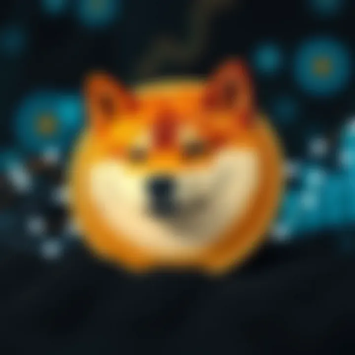 Conceptual graphic showing a Shiba Inu coin with digital network connections and investment growth icons