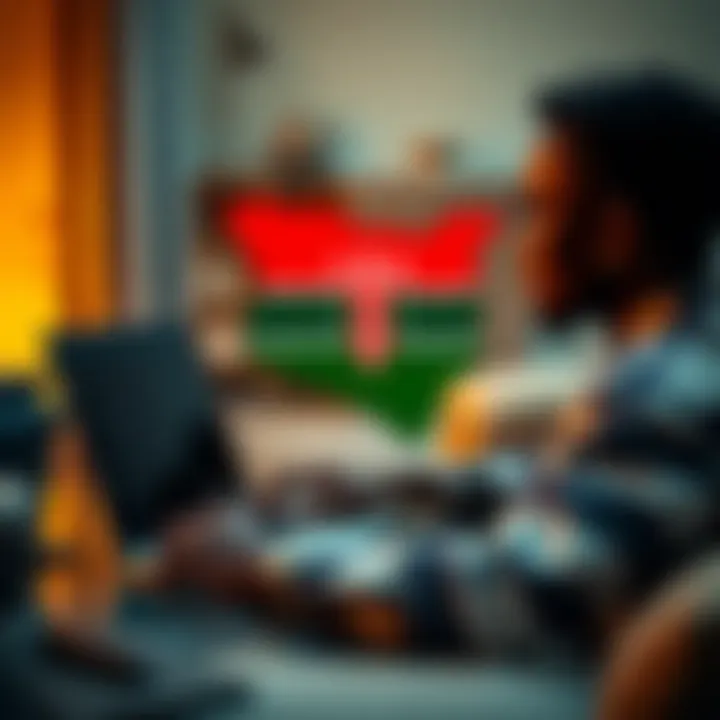 Person engaging with an online survey on a laptop with Kenya map overlay
