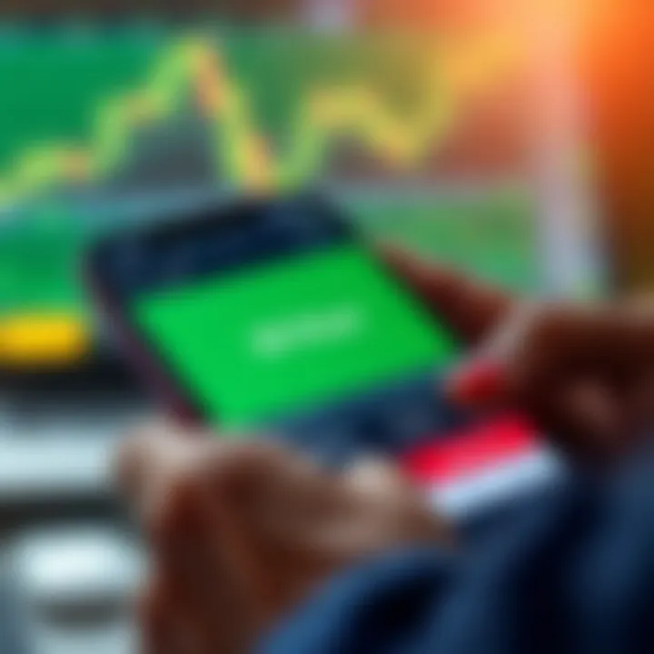 Illustration of mobile device displaying M-Pesa payment integration within a trading application