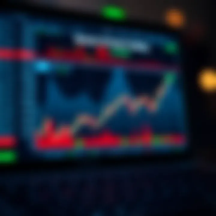 Diagram illustrating the concept of binary options trading showing up and down market trends