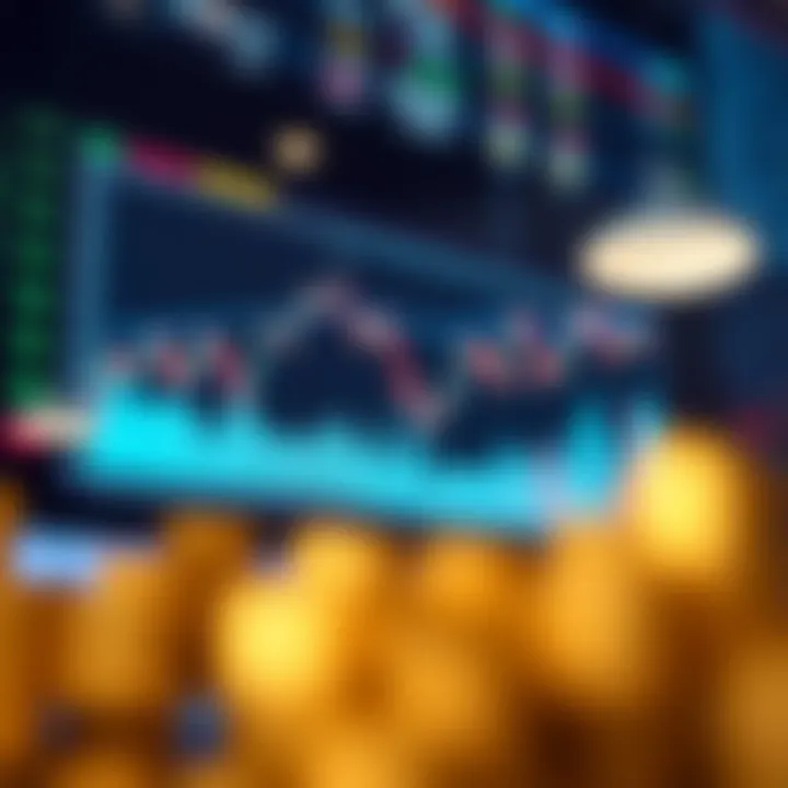 Graph displaying upward and downward trends representing binary trading options in a digital financial market