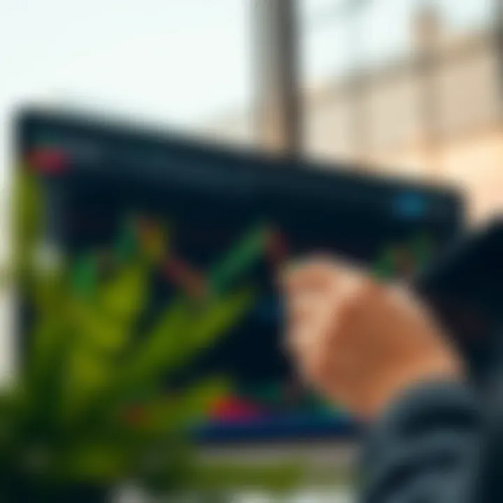 Market Trend Evaluation with TradingView Tools Graphical interface of TradingView with highlighted trend lines and volume indicators for market assessment