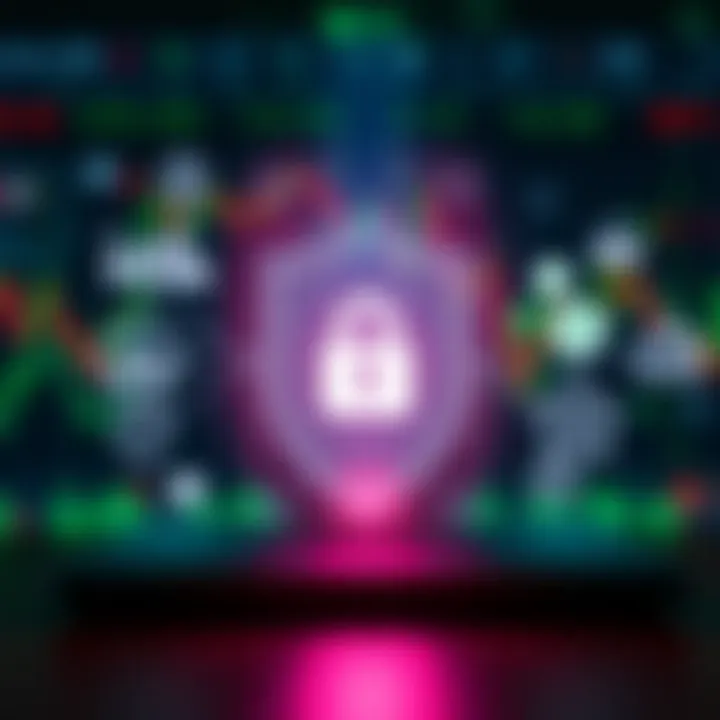 Secure online trading concept showing digital shield and financial icons symbolizing safety and support