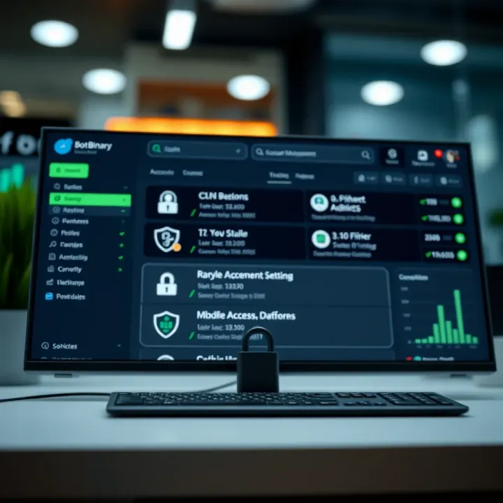 Account Management and Security Features on Bot Binary Dashboard displaying account management tools and security settings on Bot Binary platform