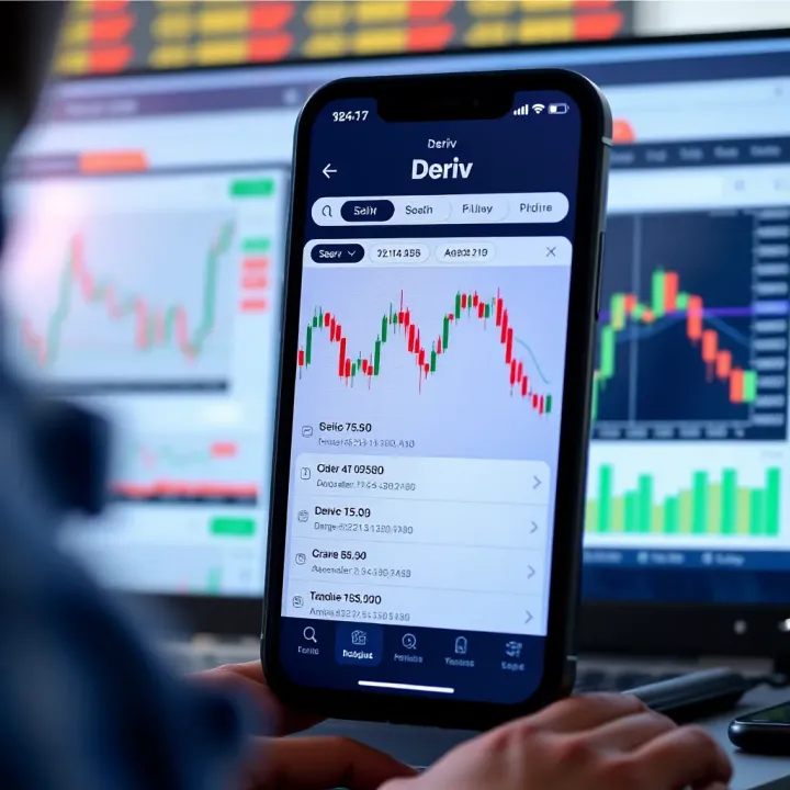 User interface of Deriv trading app showcasing trading charts and options