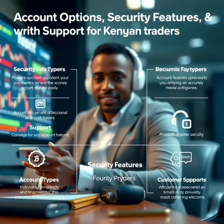 Visual representation of account types, security features, and customer support options for Kenyan traders