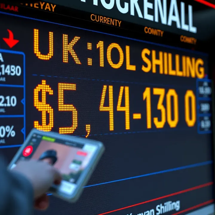 Currency exchange rate displayed on a digital board showing US Dollar to Kenyan Shilling conversion