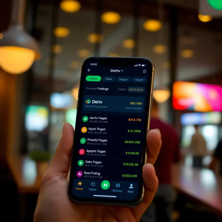 Screenshot of Deriv app interface highlighting main features and navigation options