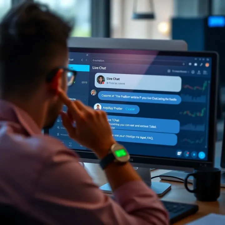 Interface showing live chat options and troubleshooting guidance on Deriv platform