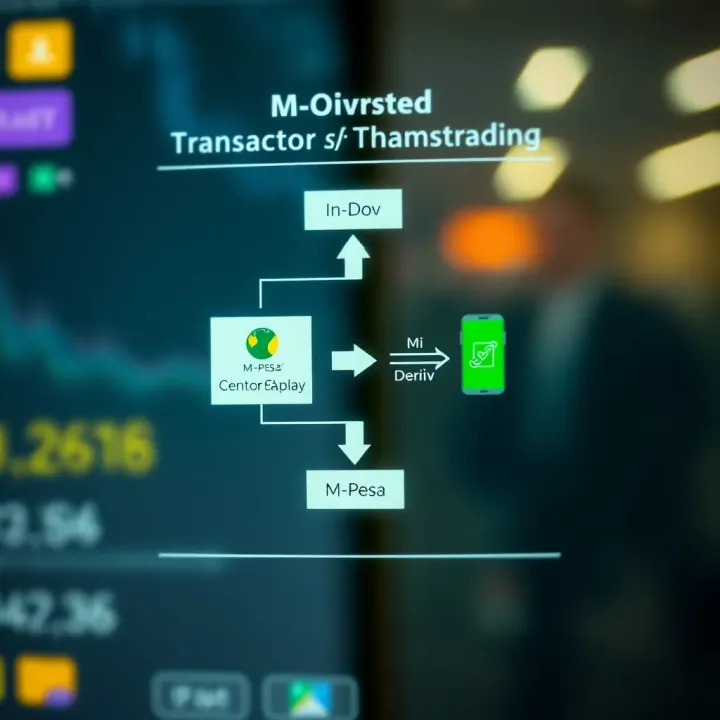 Diagram showing the flow of transactions between Deriv trading platform and M-Pesa mobile money service in Kenya