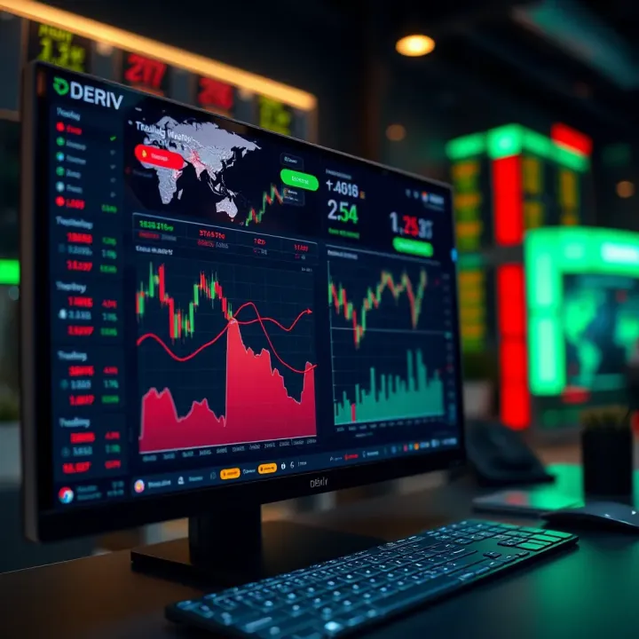 Deriv trading dashboard displaying live market data and trade options for active trading