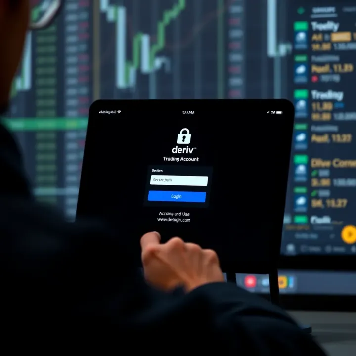 Secure login screen displaying Deriv trading account interface on a digital device