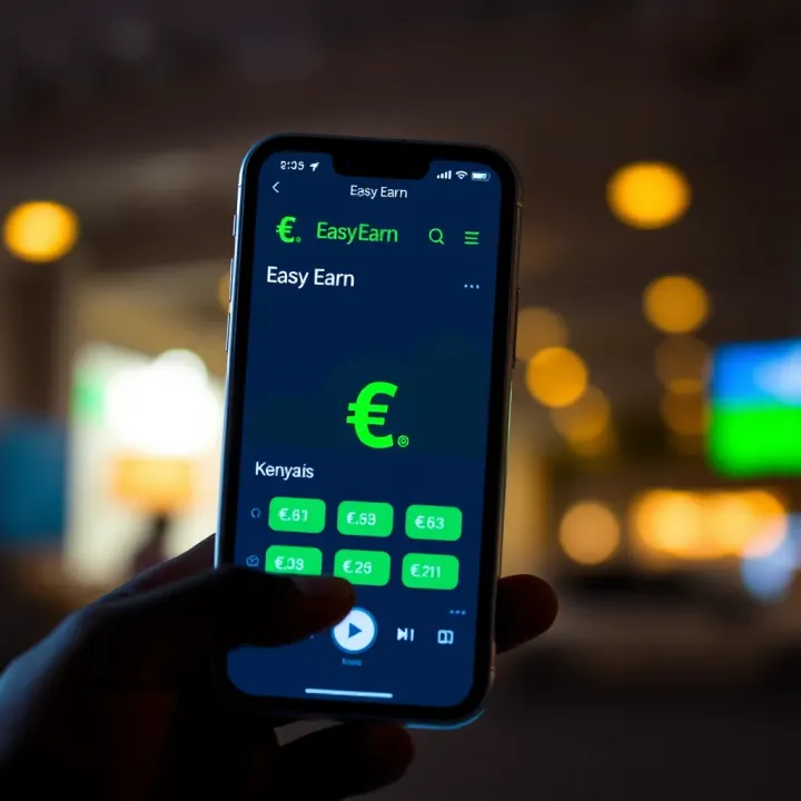 Mobile phone displaying Easy Earn app interface with Kenyan currency symbols