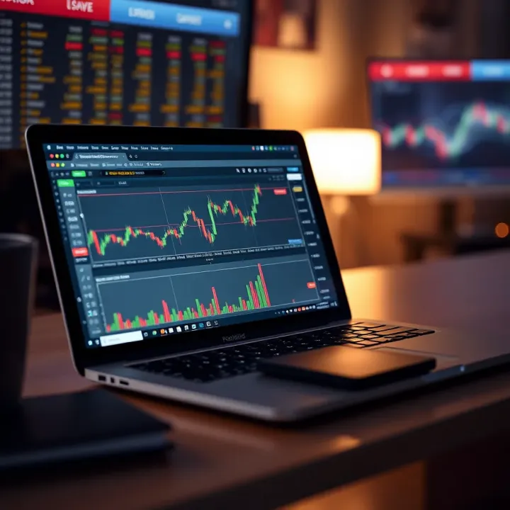 Notebook and laptop displaying forex strategy planning and risk management charts