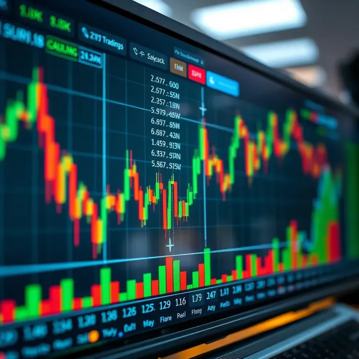Graph displaying currency exchange rates fluctuating with automated trading system overlay