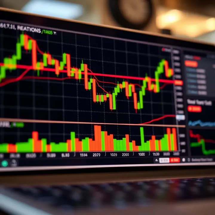 Illustration of a forex trading chart displaying currency pair fluctuations with technical indicators