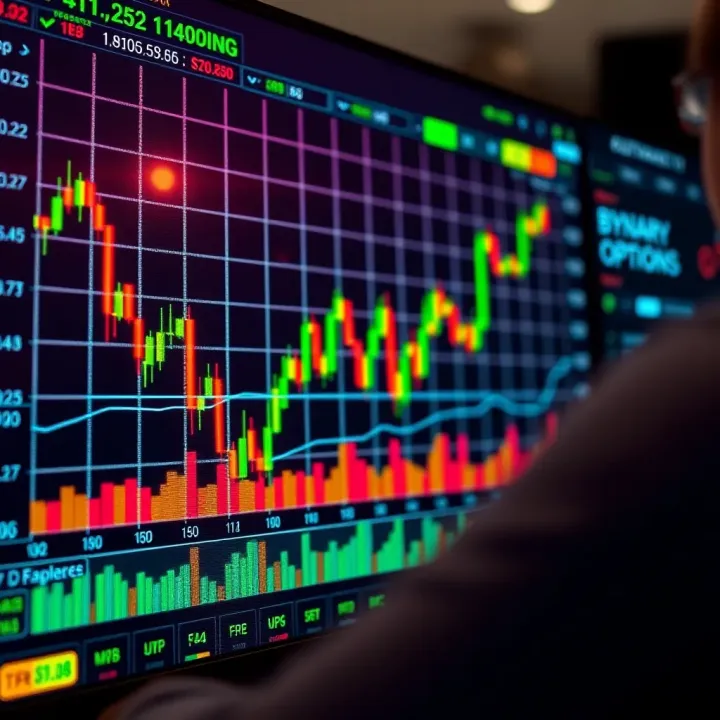 Graph showing automated trading software performing binary options trades on a digital interface
