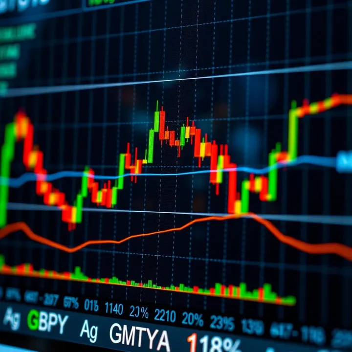 Graph showing GBPJPY exchange rate fluctuations with economic indicators overlay
