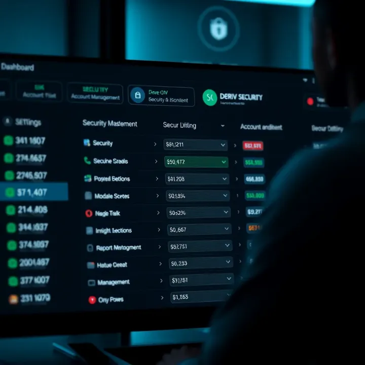 Settings dashboard of Deriv account with options for security and account management