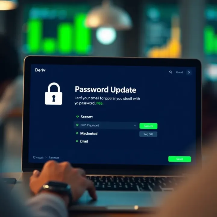 Secure password update screen on Deriv platform emphasizing account protection
