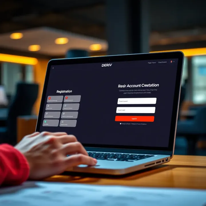 User filling out registration form on Deriv platform with laptop