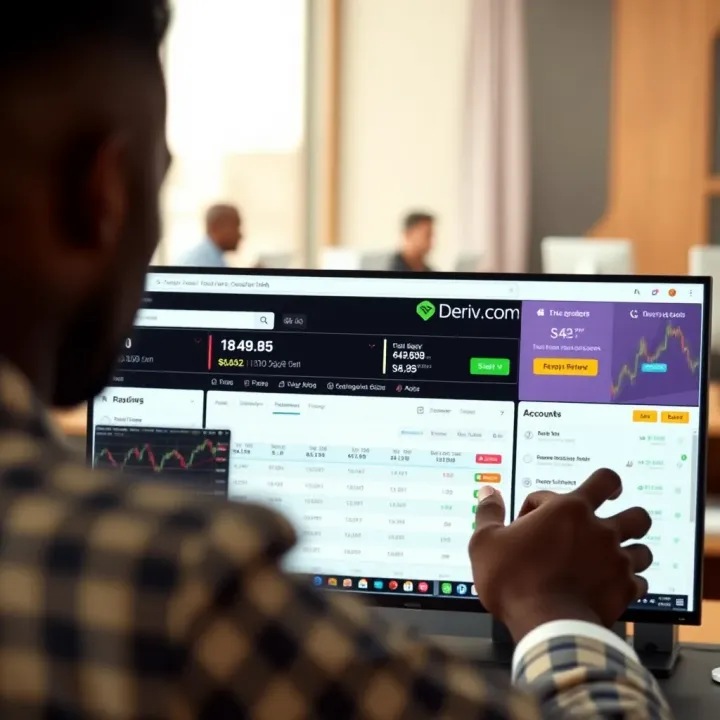 Dashboard view of Deriv.com showing trading options and account features