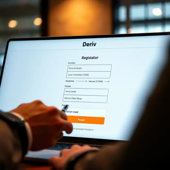 User interface showing the Deriv registration form with fields for personal details and account setup