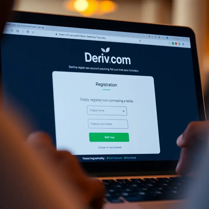 User interface showing Deriv.com account registration page with fields for personal information