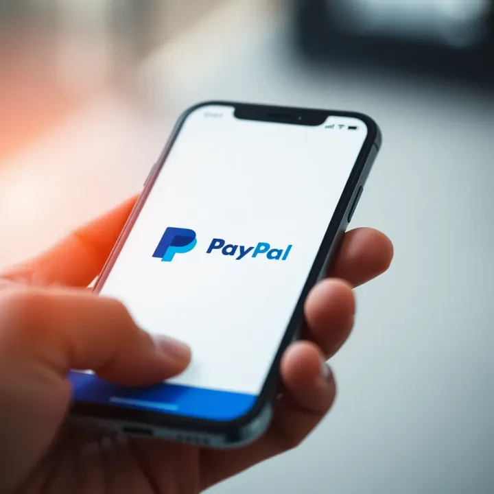 Mobile phone displaying PayPal app interface with M-Pesa logo visible