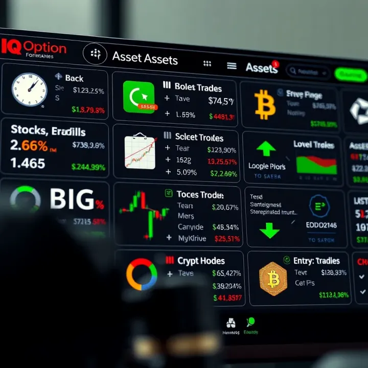 Visual representation of various asset categories available for trading including stocks, forex, and cryptocurrencies