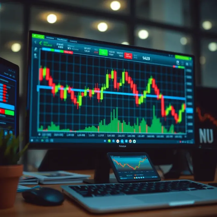 Graph showing rising and falling market trends on computer screen