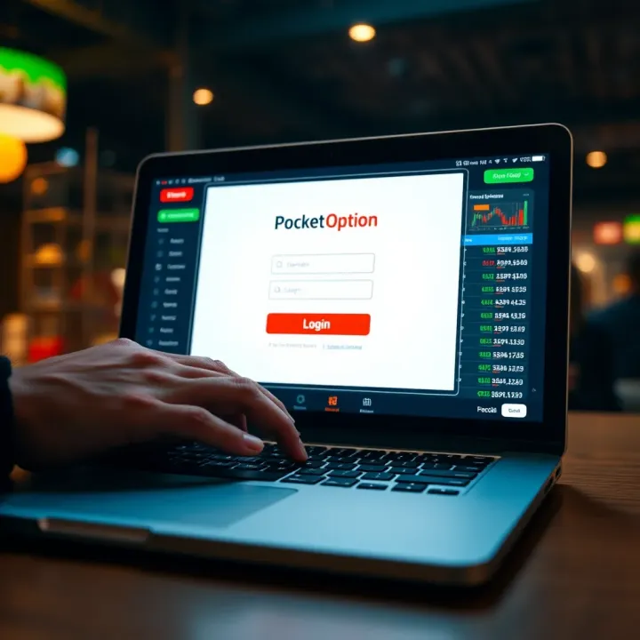 User securely logging into Pocket Option trading platform on a laptop